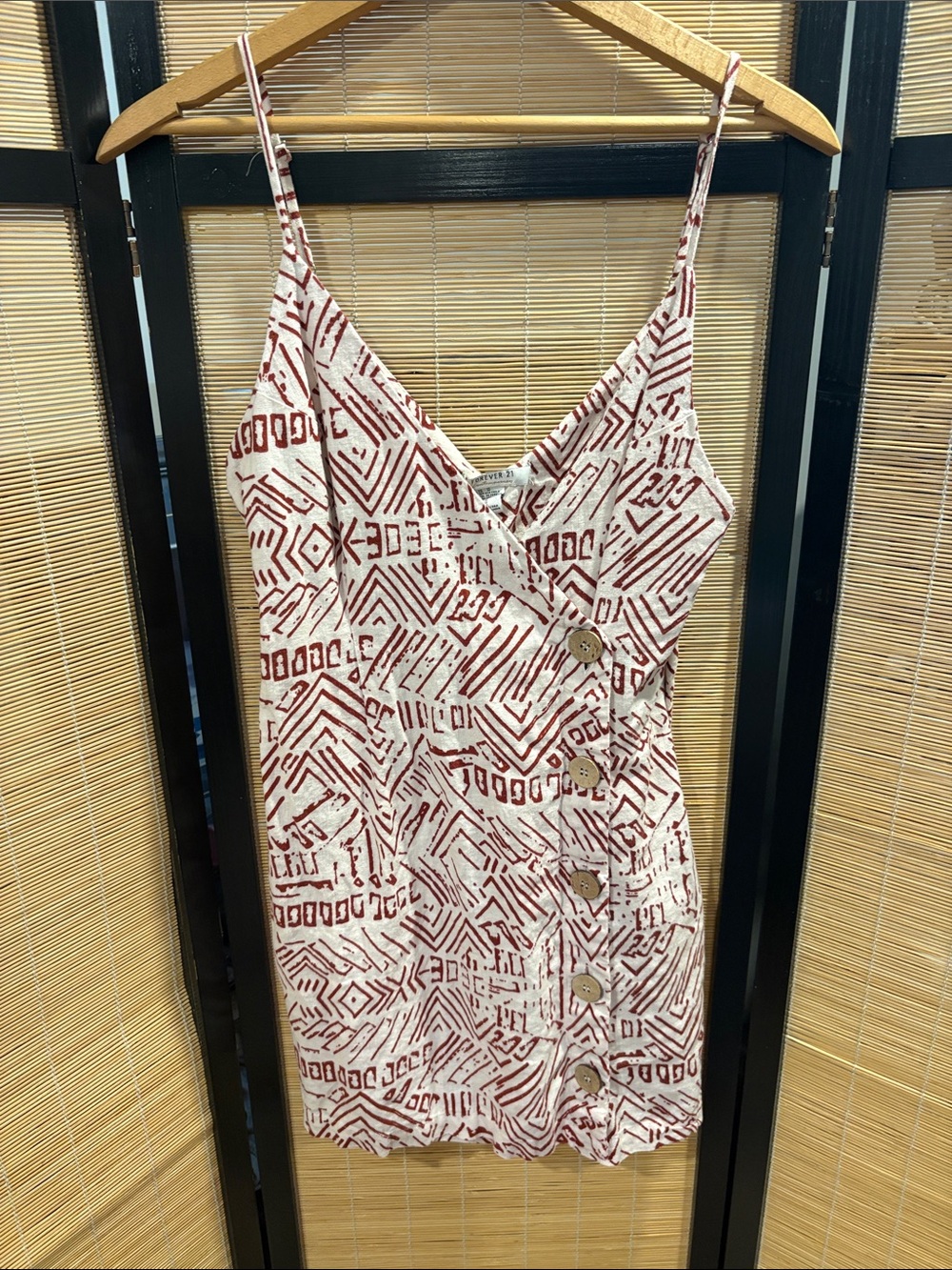 Spaghetti Strap Printed mini in Cream and Burgundy